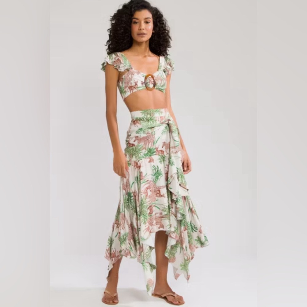 PatBo Savannah Jungle Crop Bralette Top and Midi Skirt 4 NWT